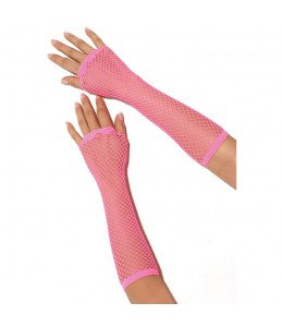 Длинные розовые перчатки в сетку (1041-FUS)